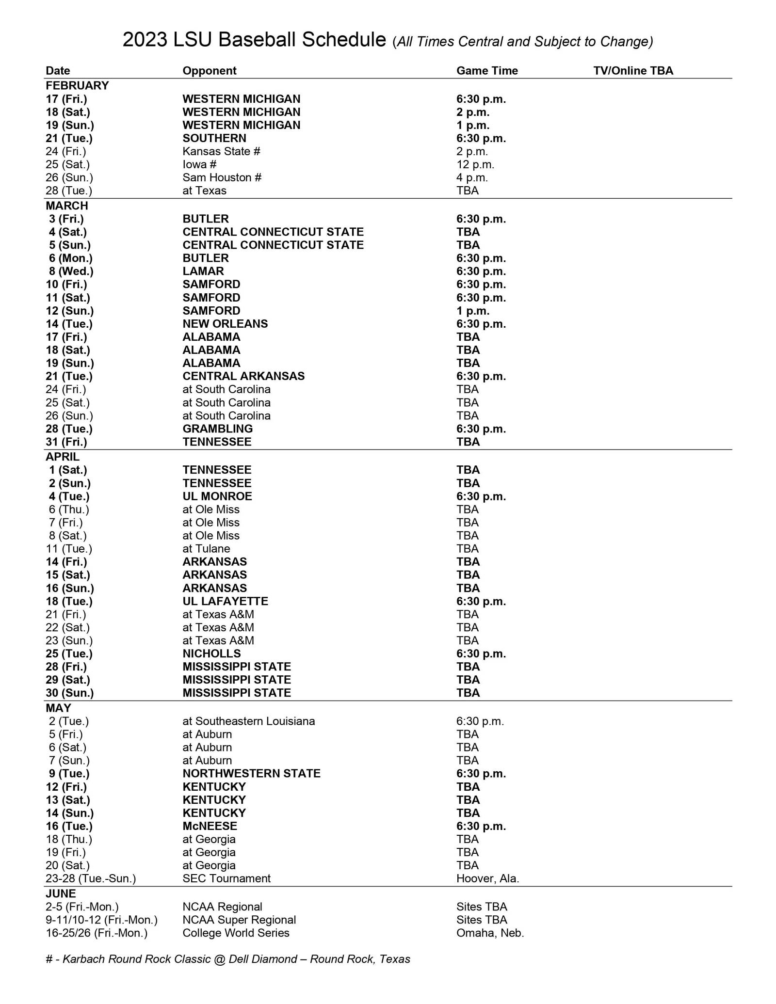Lsu Baseball Schedule Printable Free Printable Templates