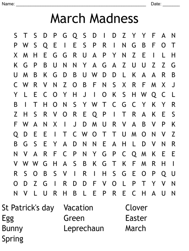 March Word Search Free Printable Free Printable Templates