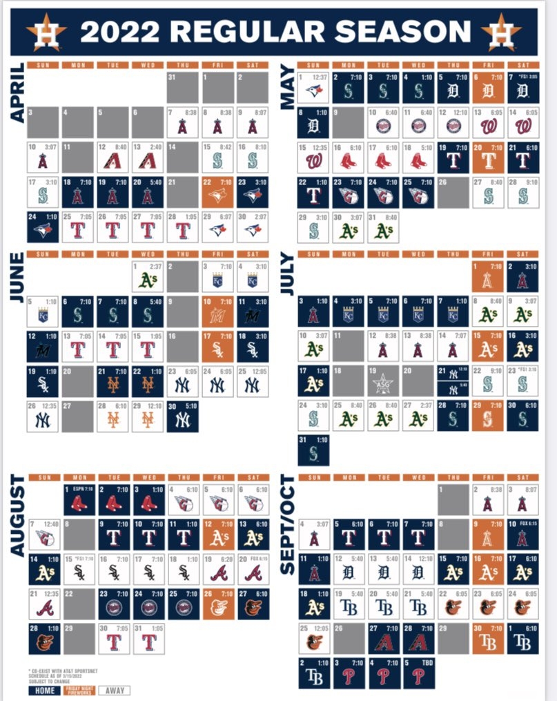 Houston Astros Printable Schedule