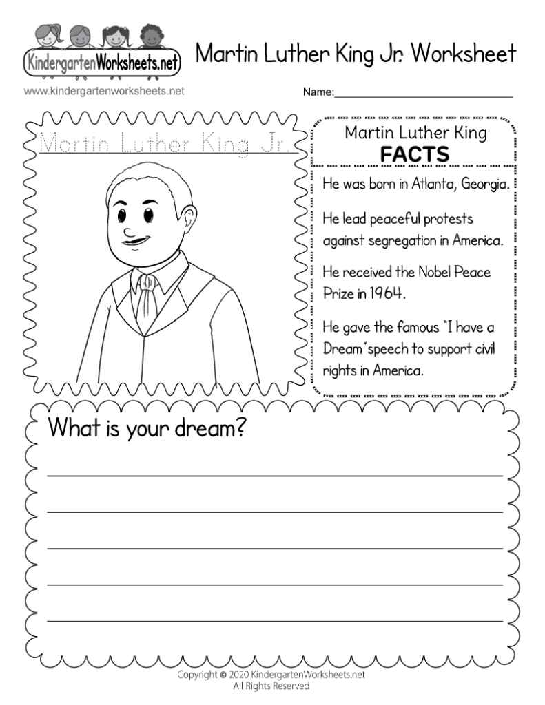 Martin Luther King Jr Worksheet For Kindergarten