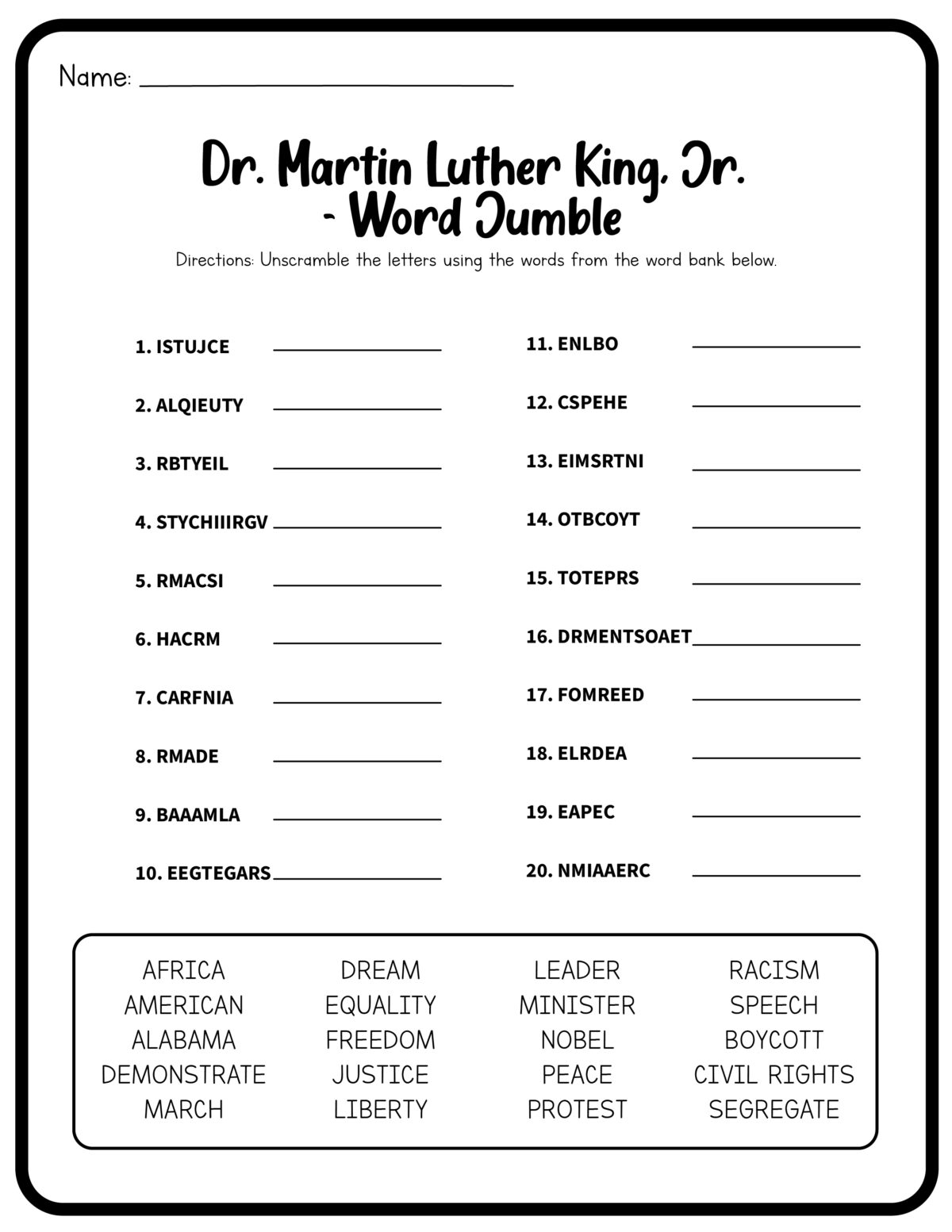 Free Printable Martin Luther King Worksheets - Free Printable Templates