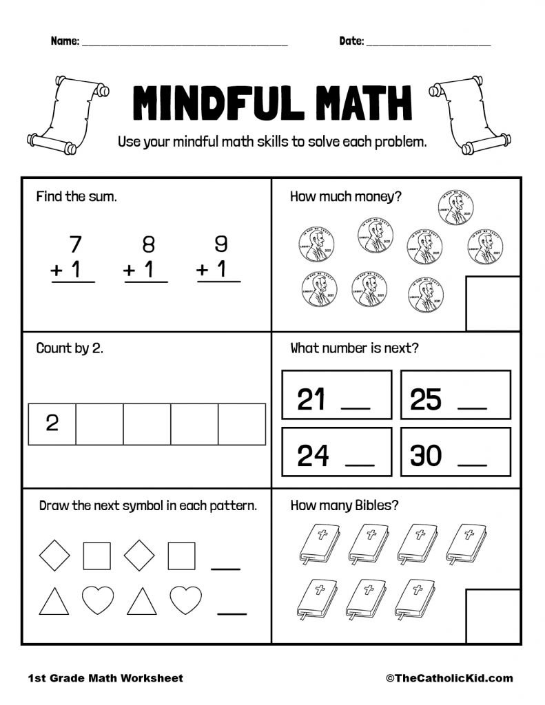 Math Review Printable 1st Grade Math Worksheet Catholic