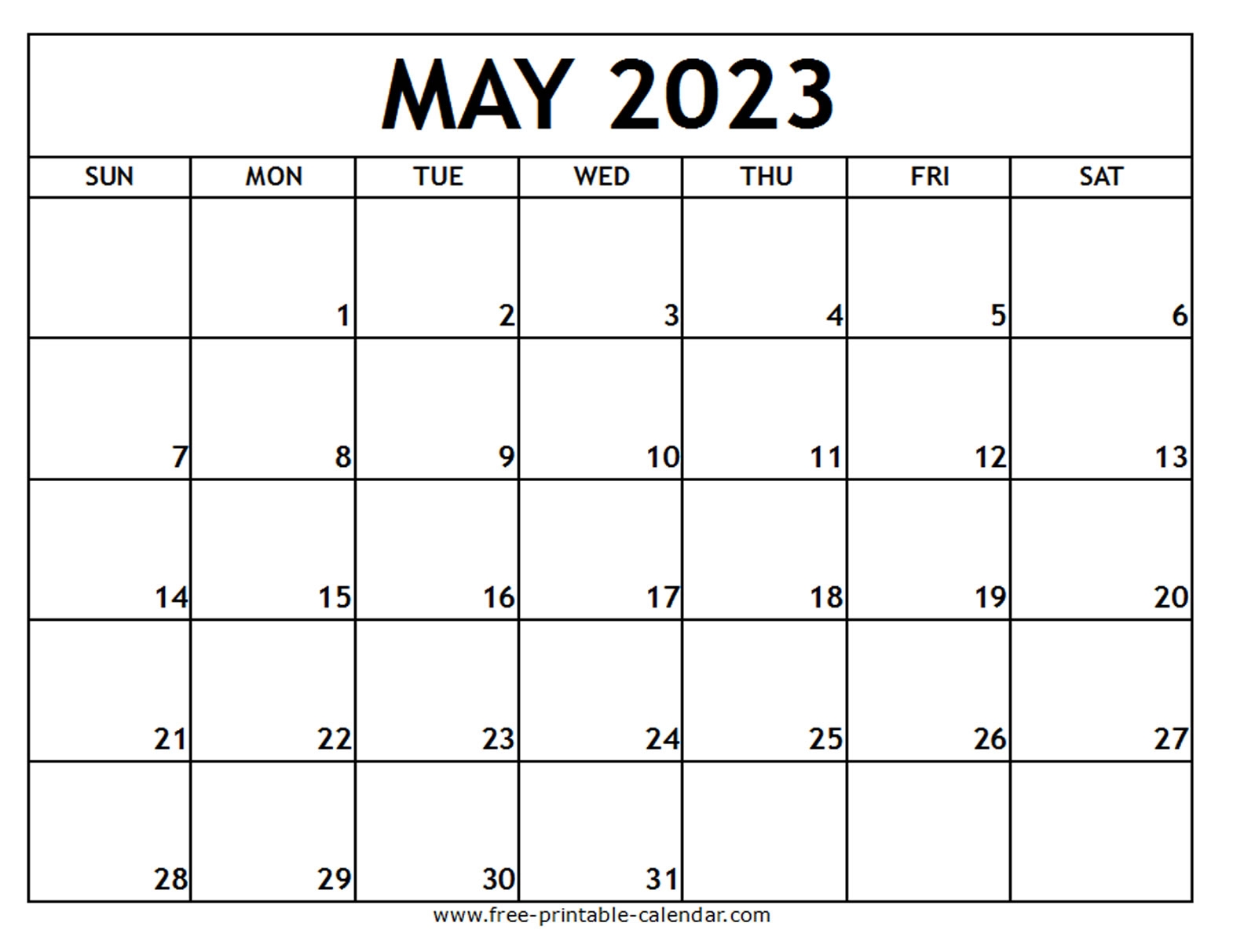 May 2023 Printable Calendar Free printable calendar