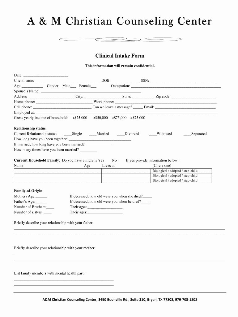 Medical Intake Form Template Luxury Counseling Intake Form Fill Line Printable Fillable Counseling Case Management Treatment Plan Template