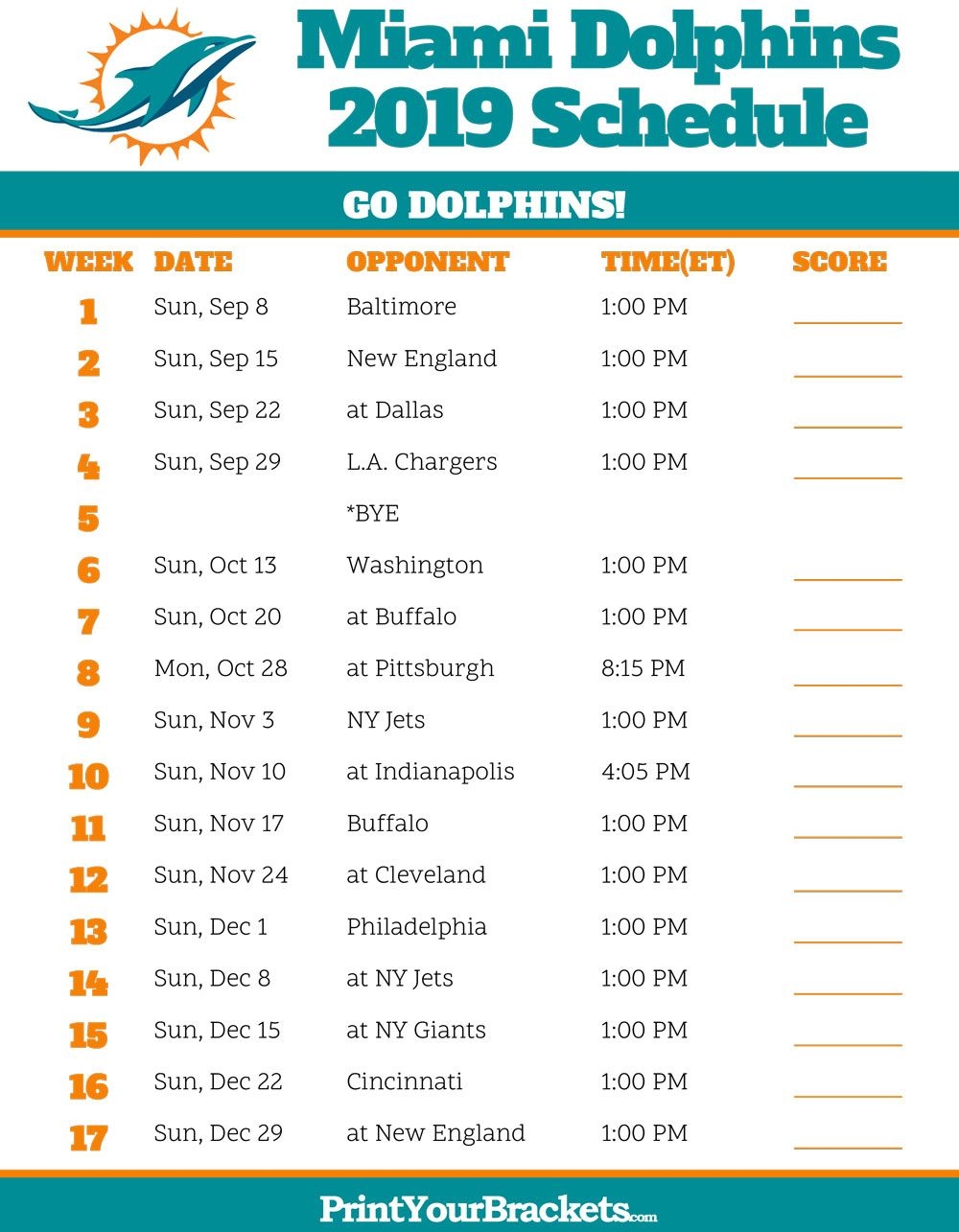 Miami Dolphins Printable Schedule Free Printable Templates