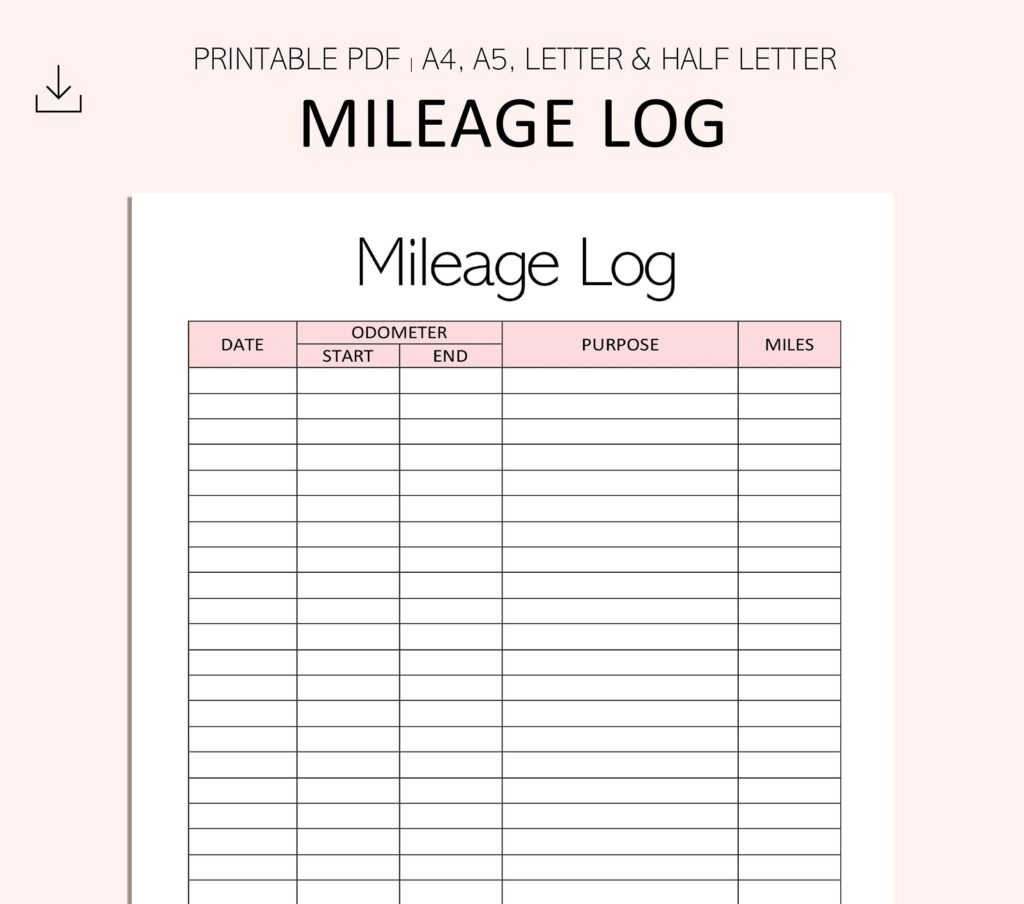 Mileage Log Printable Vehicle Miles Travelled Tracker Etsy de