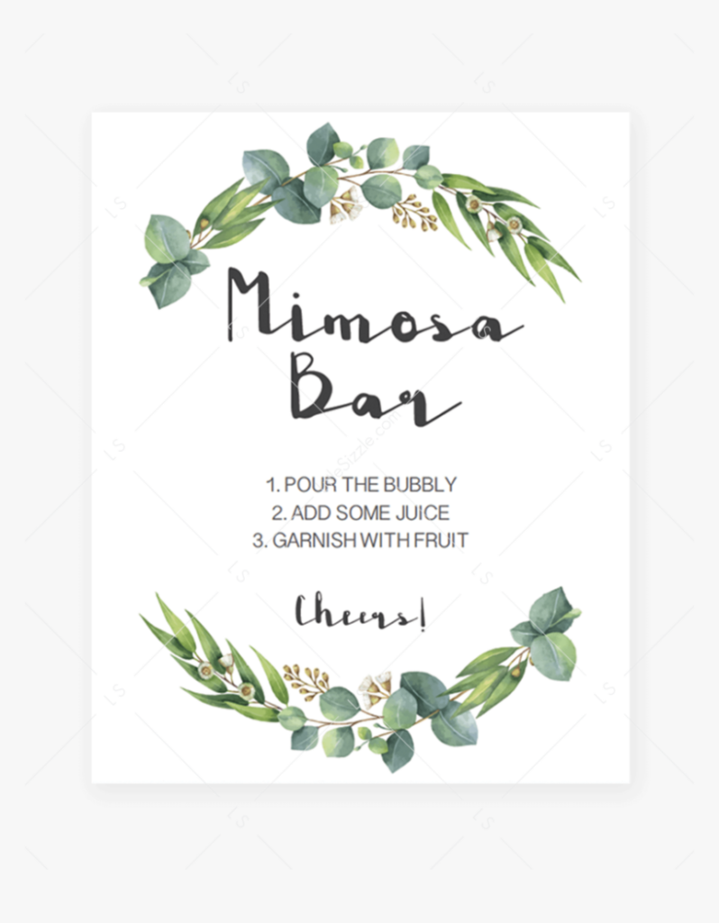 Mimosa Bar Sign Printable With Watercolor Leaves By Free Watercolor Leaves Png Transparent Png Transparent Png Image PNGitem