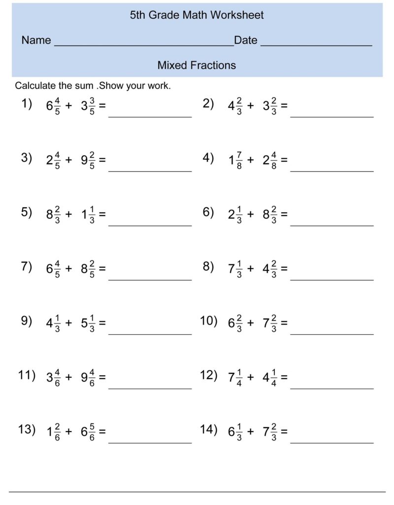 Mixed Fractions Addition 5th Grade Math Worksheets K5 Worksheets Grade 5 Math Worksheets 5th Grade Math Math Fractions Worksheets