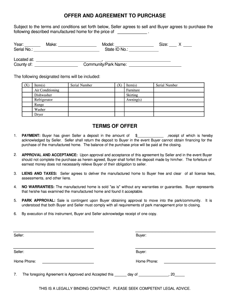 Mobile Home Purchase Agreement Fill Out Sign Online DocHub