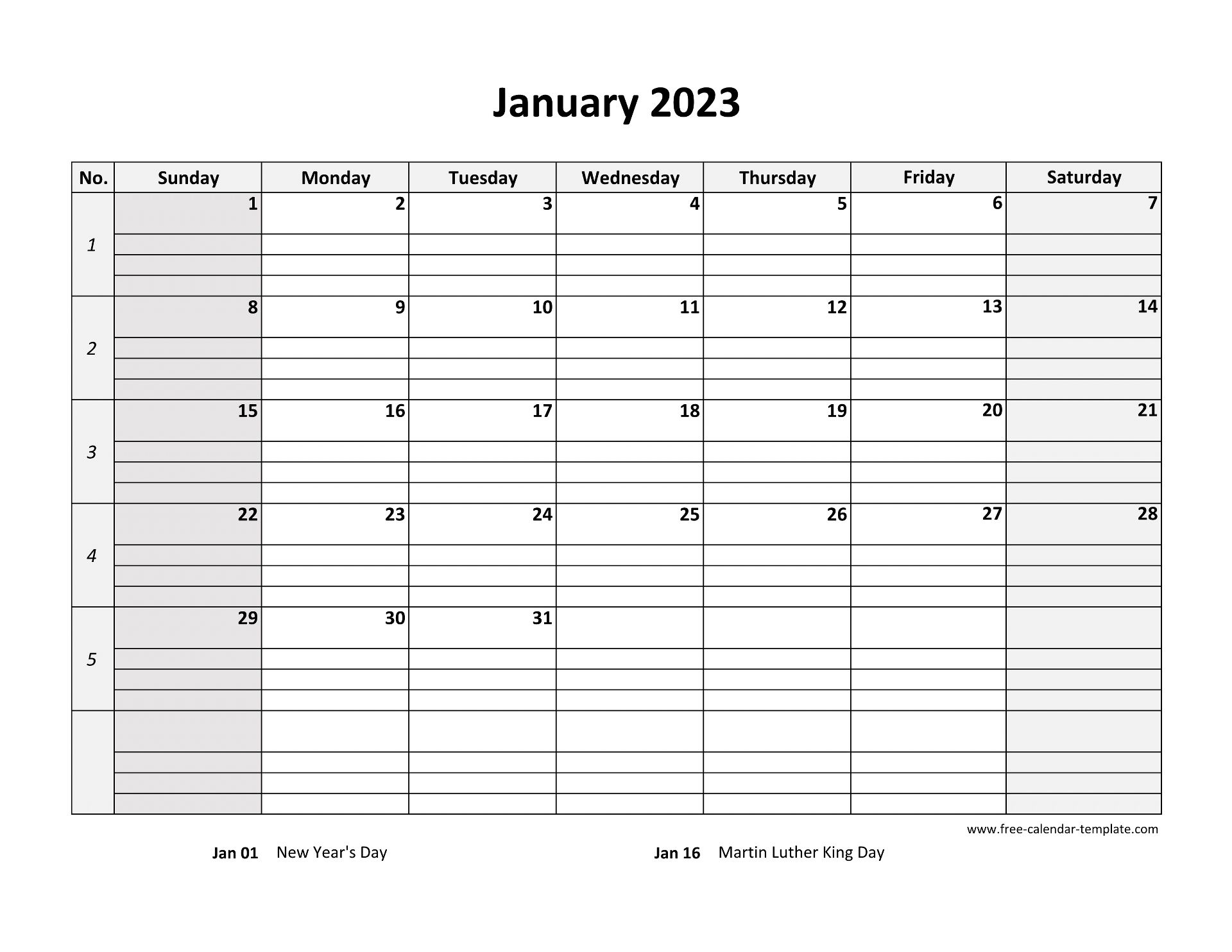 Monthly 2023 Calendar Free Printable With Grid Lines Designed horizontal Free calendar template