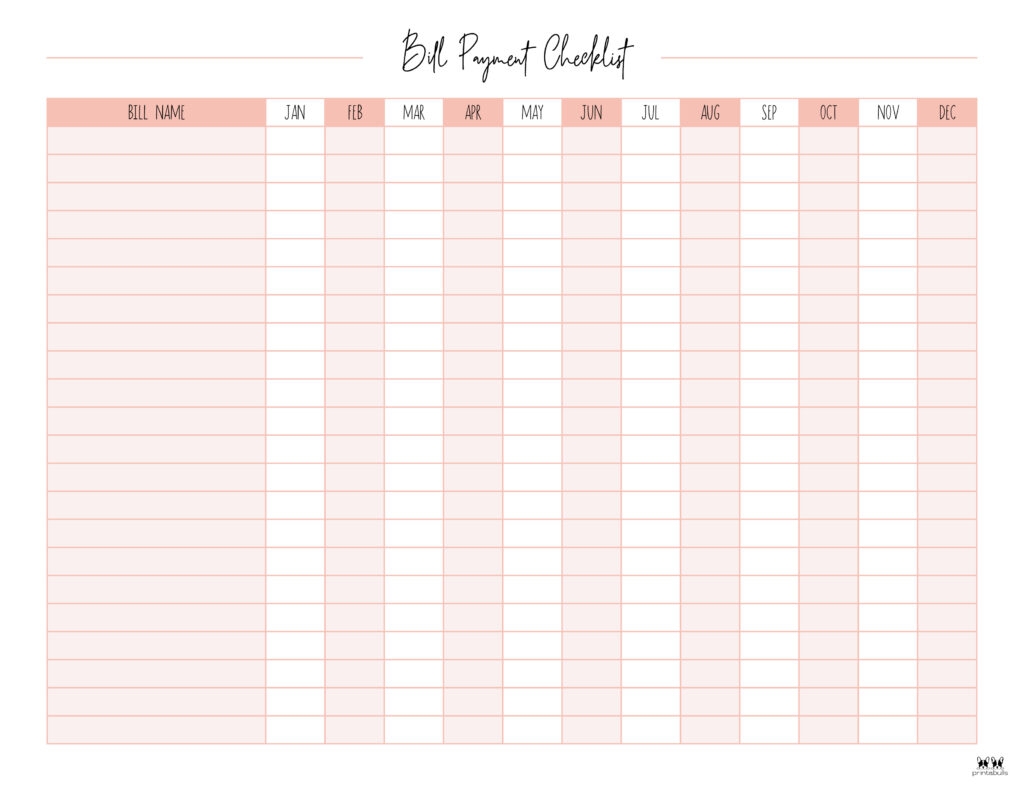 Bill Payment Free Printable Monthly Bill Organizer Sheets