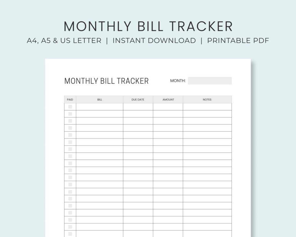 Monthly Bill Payment Tracker Printable Bill Pay Checklist Etsy de