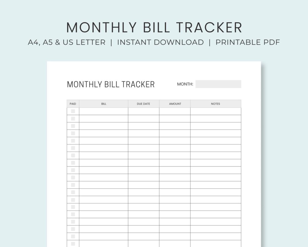 Monthly Bill Payment Tracker Printable Bill Pay Checklist Etsy de