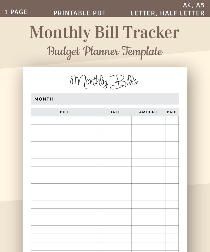 Monthly Bill Tracker Bill Planner Bill Payment Tracker Etsy de