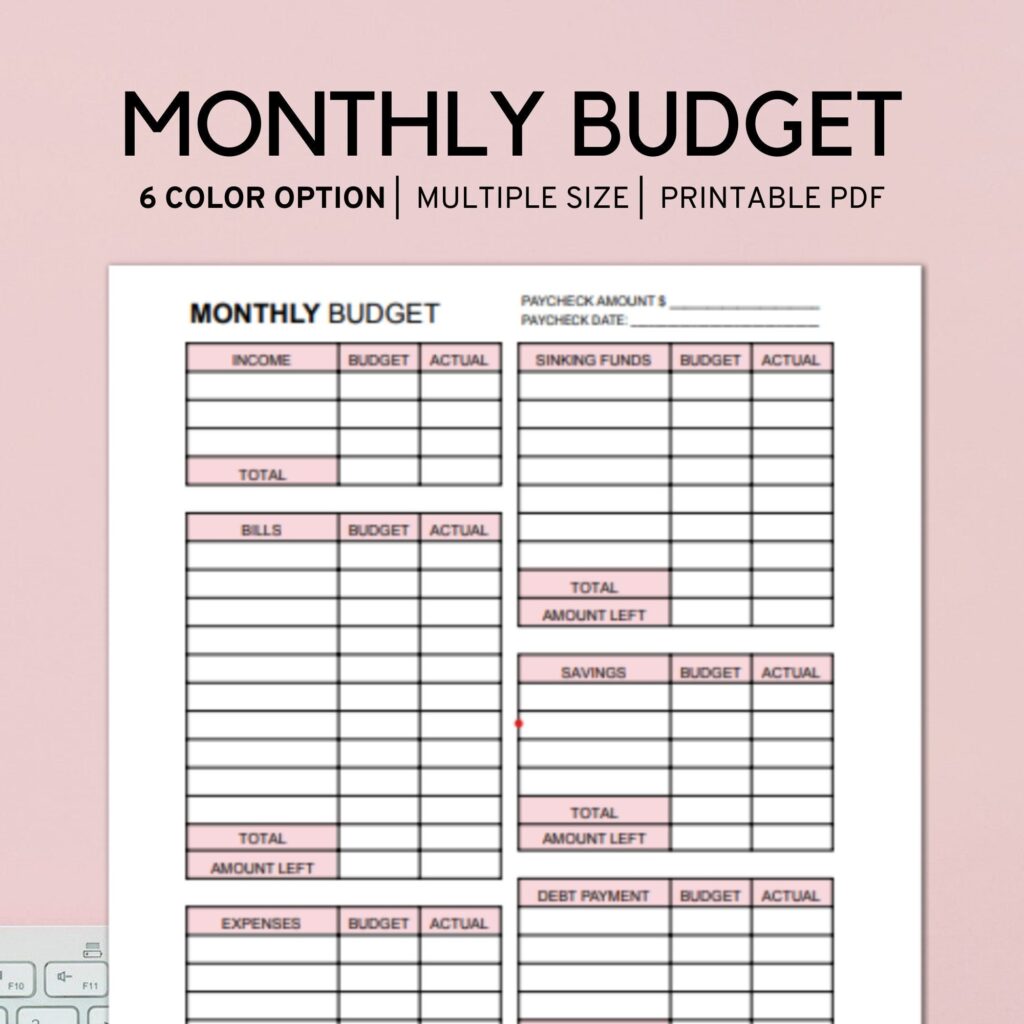 Free Printable Monthly Budget Worksheet