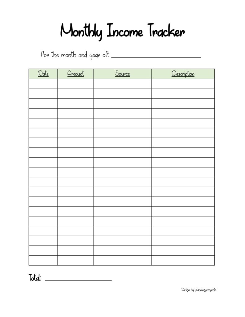 Monthly Income Tracker Printable Etsy de