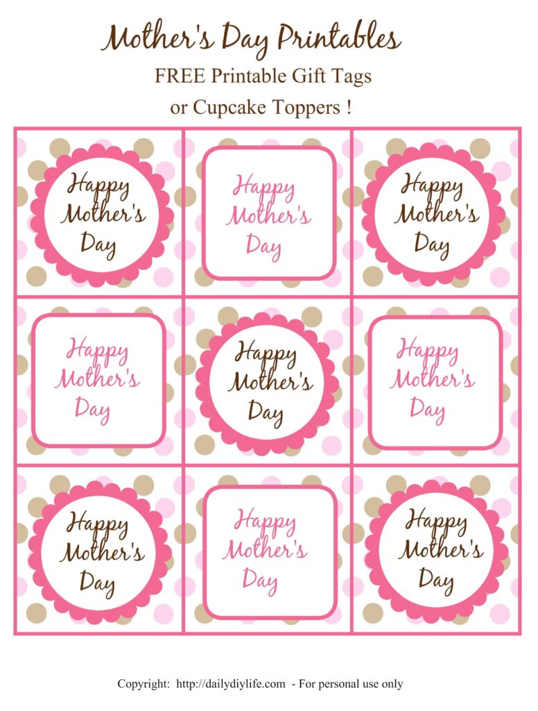 Mother s Day FREE Printable Gift Tags Or Cupcake Toppers