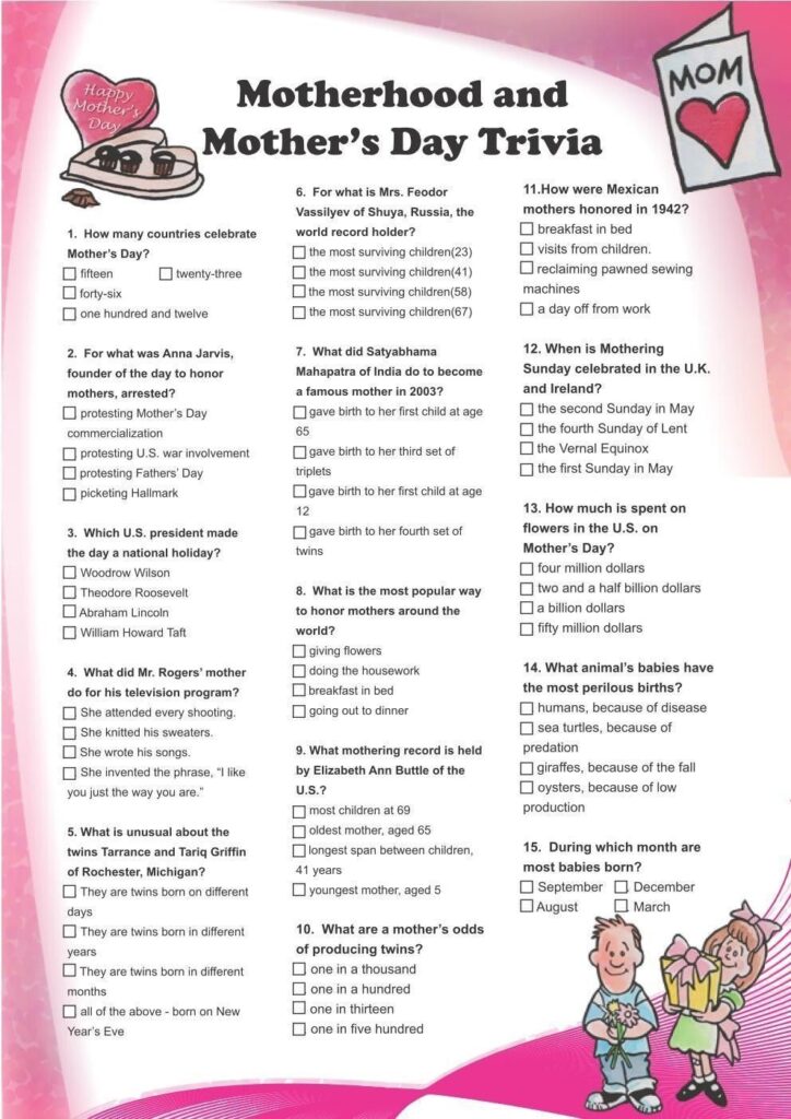 Free Printable Mother's Day Games For Adults