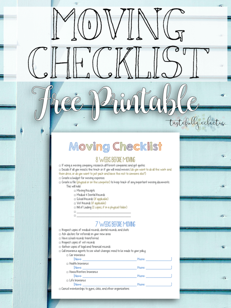 Moving Checklist FREE Printable Tastefully Eclectic
