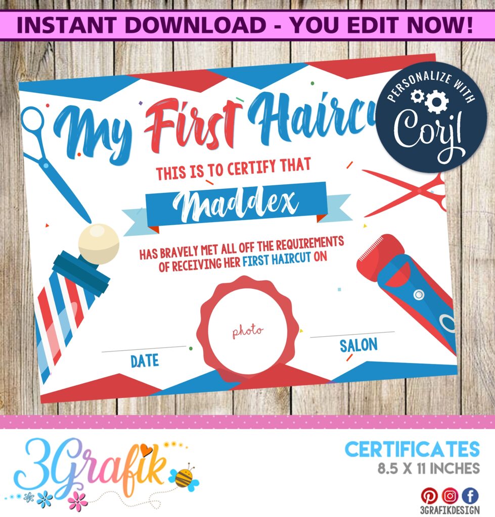  My First Haircut Certificate Party Supplies 3grafik