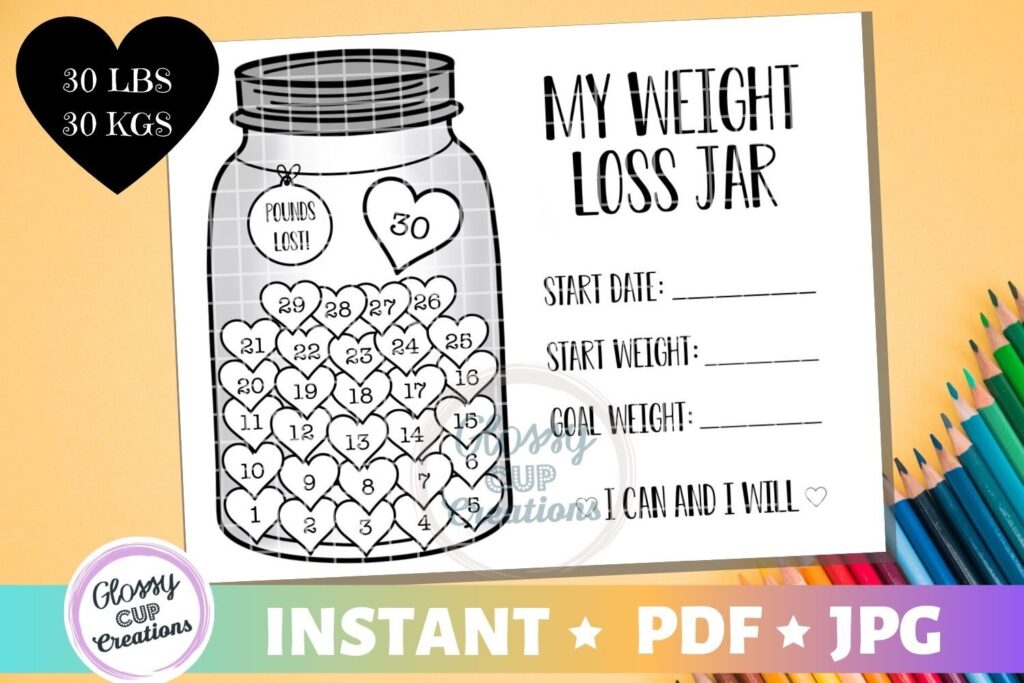 My Weight Loss Jar 30 Lbs JPG PDF Printable Coloring Page By Glossy Cup Creations TheHungryJPEG
