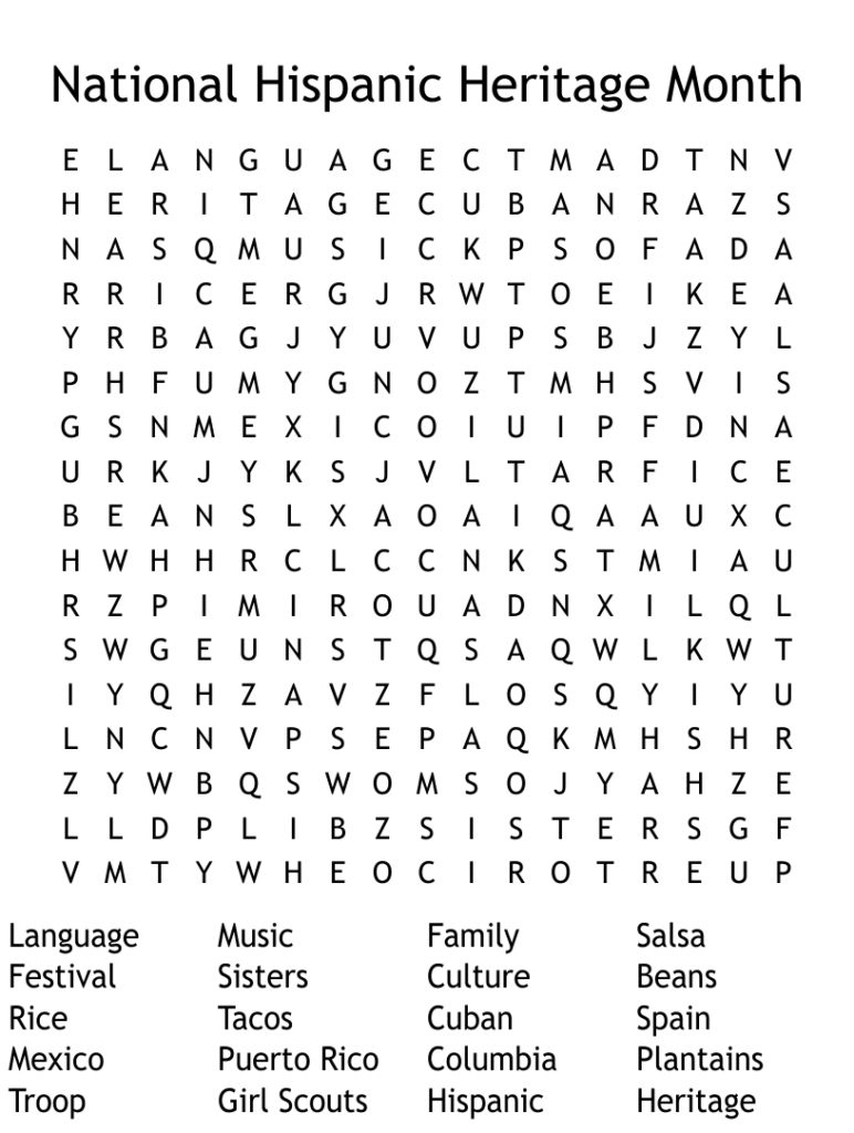 National Hispanic Heritage Month Word Search WordMint