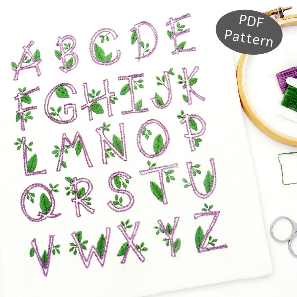 Nature Alphabet Hand Embroidery Pattern Wandering Threads Embroidery