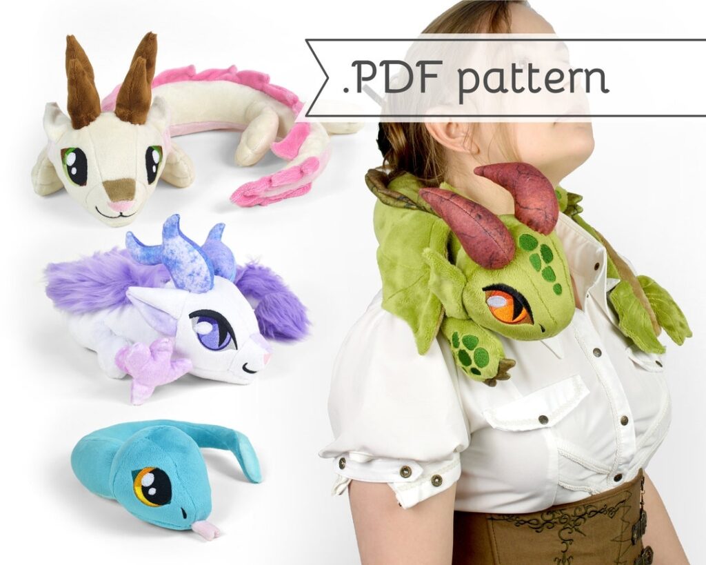 Neck Dragon Plush Sewing Pattern pdf Tutorial Posable Etsy de