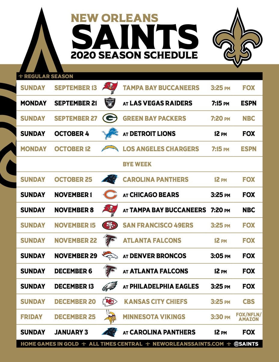 New Orleans Saints A Twitter Updated Preseason Less Saints Schedule Add It To Your Calendar And Or Print A PDF Of It At The Top Section Of Our Schedule Page gt Https t co 3JsOfLdLZe