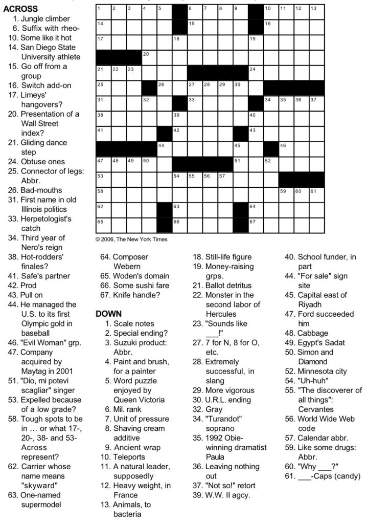 New York Times Crossword Puzzle By George Barany And Michael Shteyman