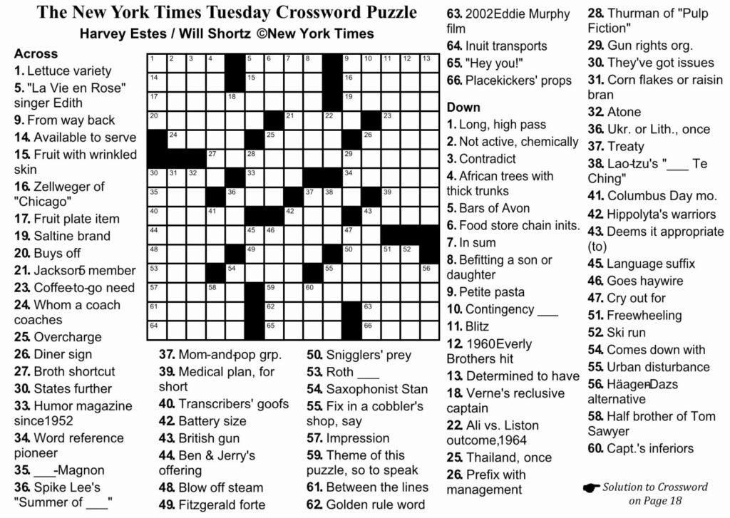 Free Printable New York Times Crossword