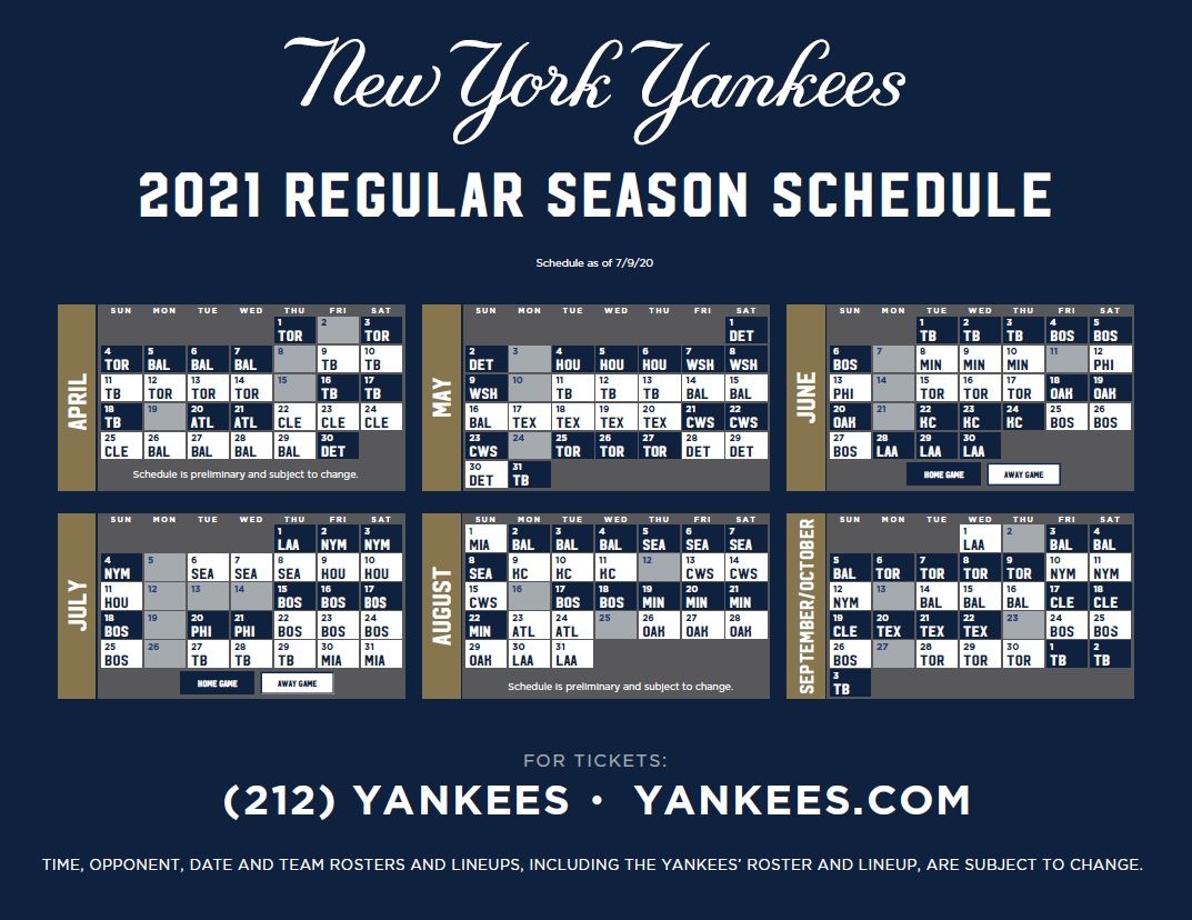 New York Yankees Printable Schedule