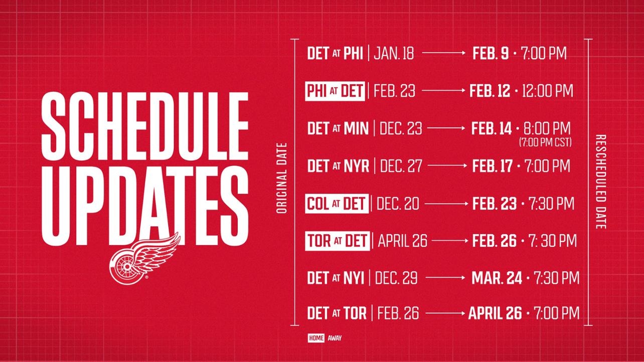 NHL Announces Updates To Red Wings Schedule