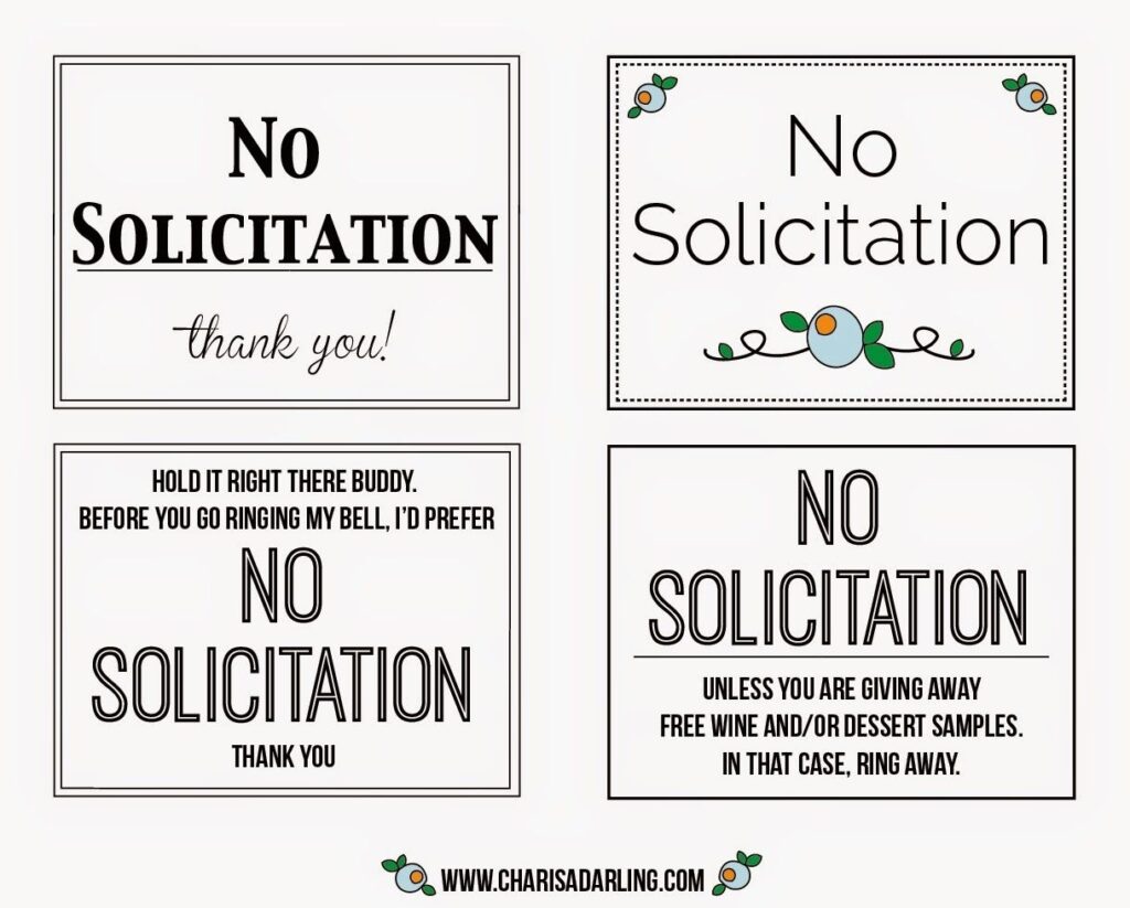 No Solicitation Printable Signs Printable Signs Free Printable Signs No Soliciting Signs