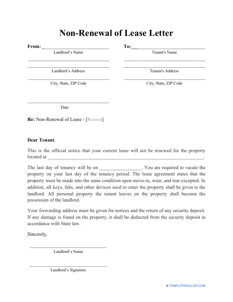 Non renewal Of Lease Letter Template Download Printable PDF Templateroller