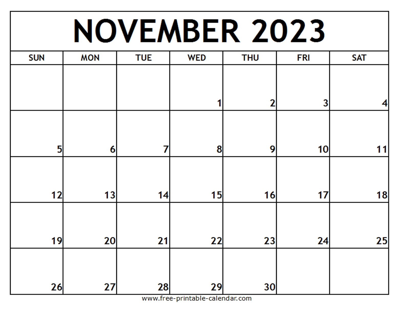 November 2023 Calendar Printable