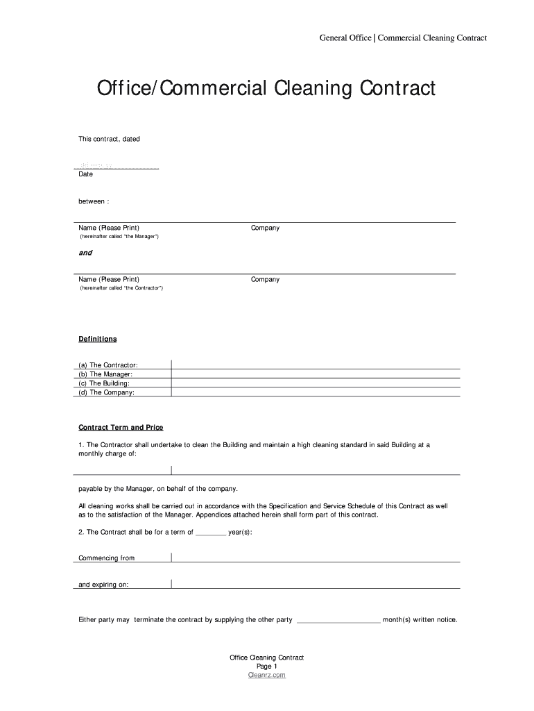 Office Cleaning Contract Free Printable Office Cleaning Contract Fill Out Sign Online DocHub