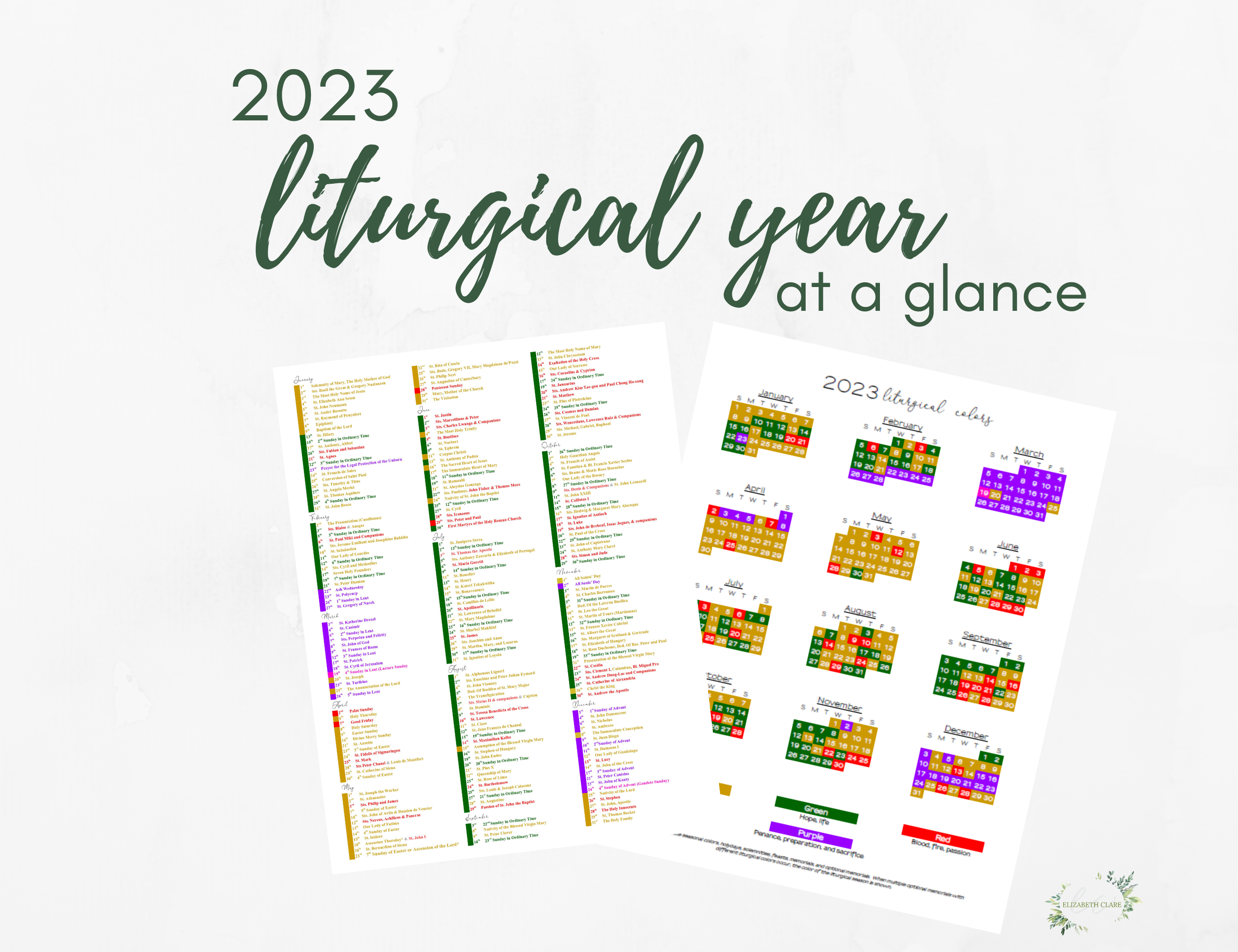 Free Printable Liturgical Calendar 2023