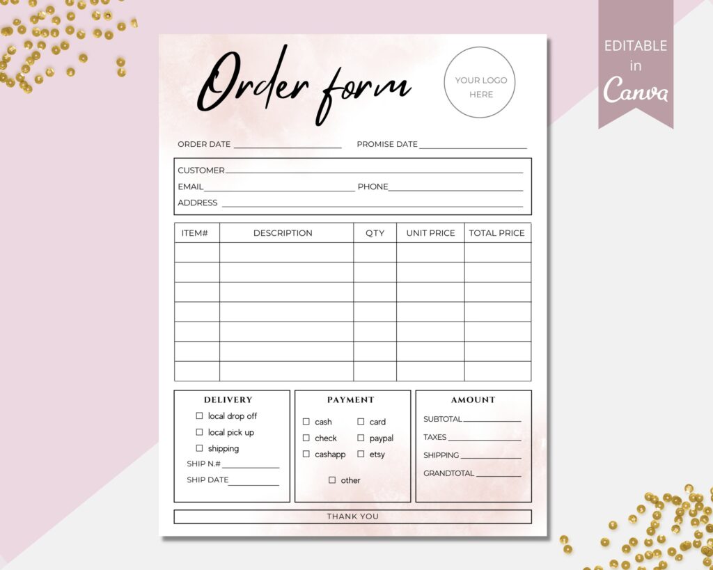 Order Form Template Editable Small Business Order Forms Etsy de