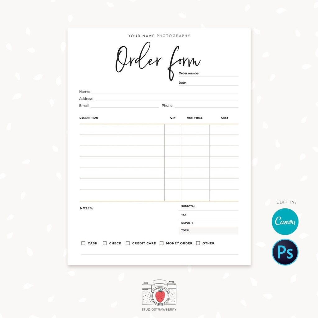 Order Form Template Order Form Template Editable Sign Up Etsy de