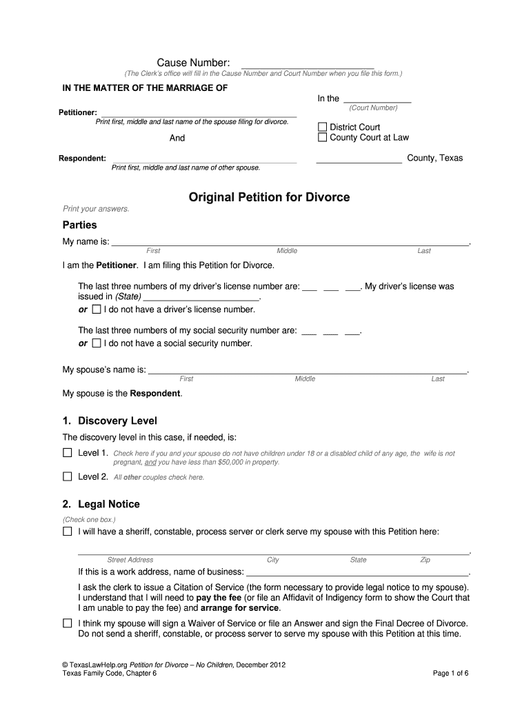 Free Printable Divorce Papers Texas