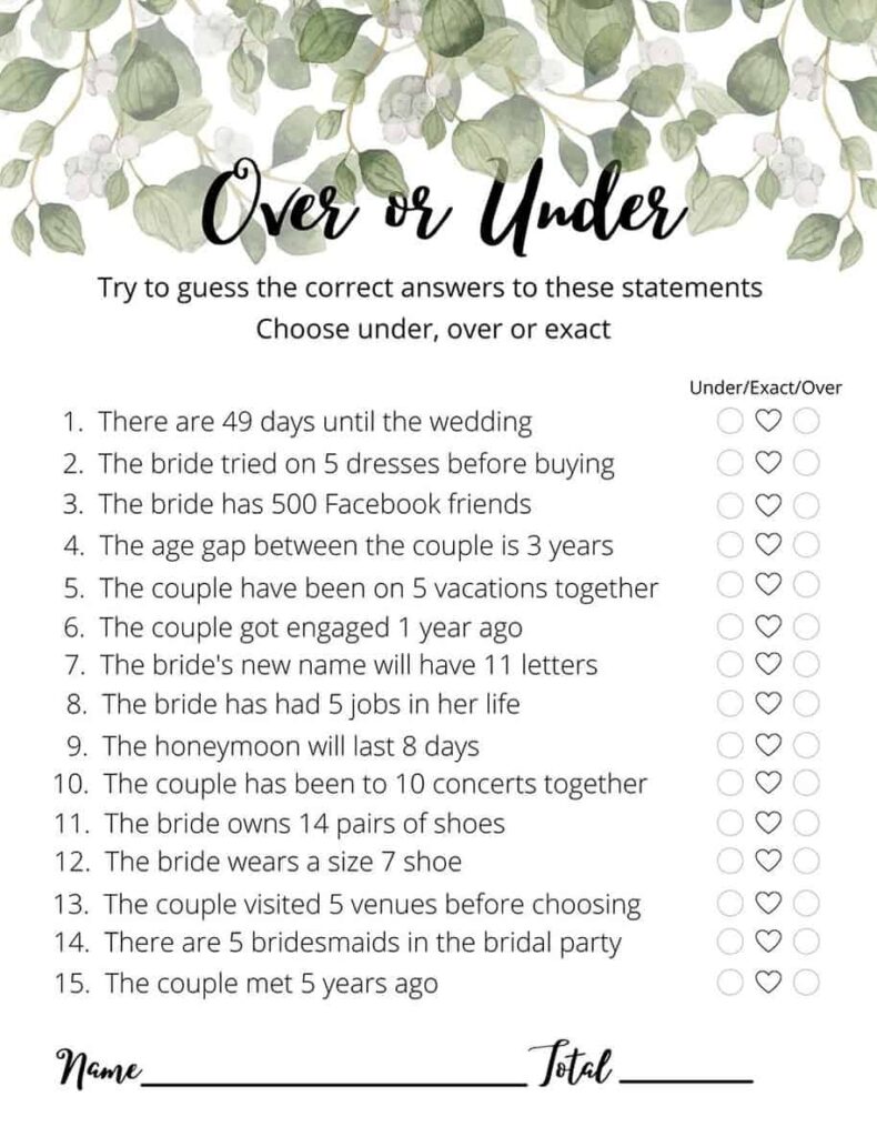 Bridal Shower Printable Games Free