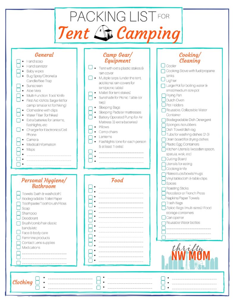 Packing List For Tent Camping Free Printable Thrifty NW Mom