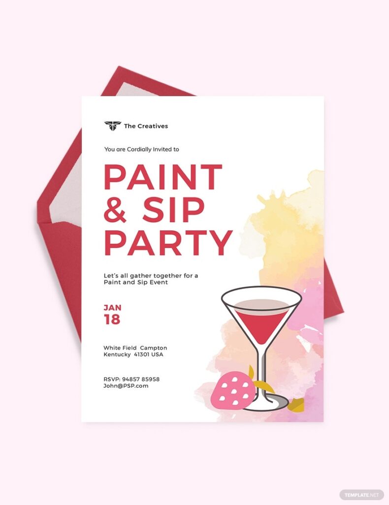 Paint And Sip Party Invitation Template Illustrator Word Apple Pages PSD Publisher Template