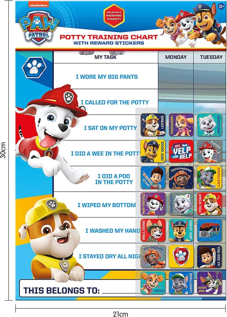 Paper Projects 01 70 30 025 Paw Patrol T pfchen und Toilettentraining Belohnungstafel Und Aufkleber 29 7cm X 42cm Amazon de Spielzeug