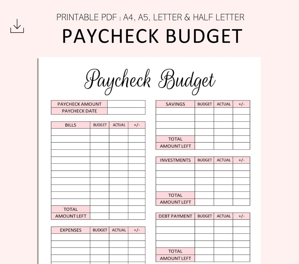 Paycheck Budget Printable PDF A4 A5 Buchstabe Etsy de