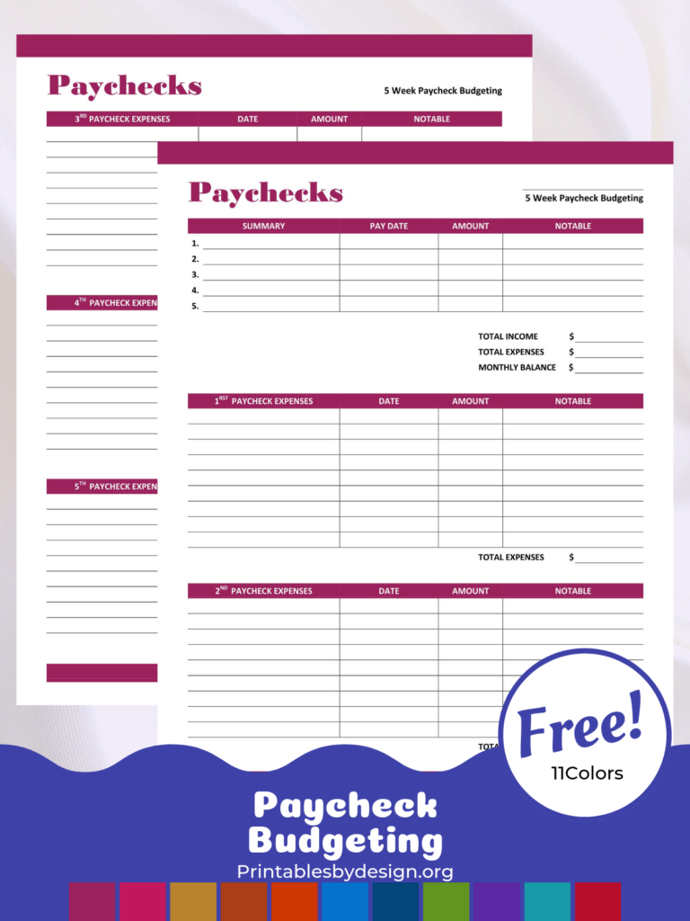 Paycheck Budgeting Printables By Design