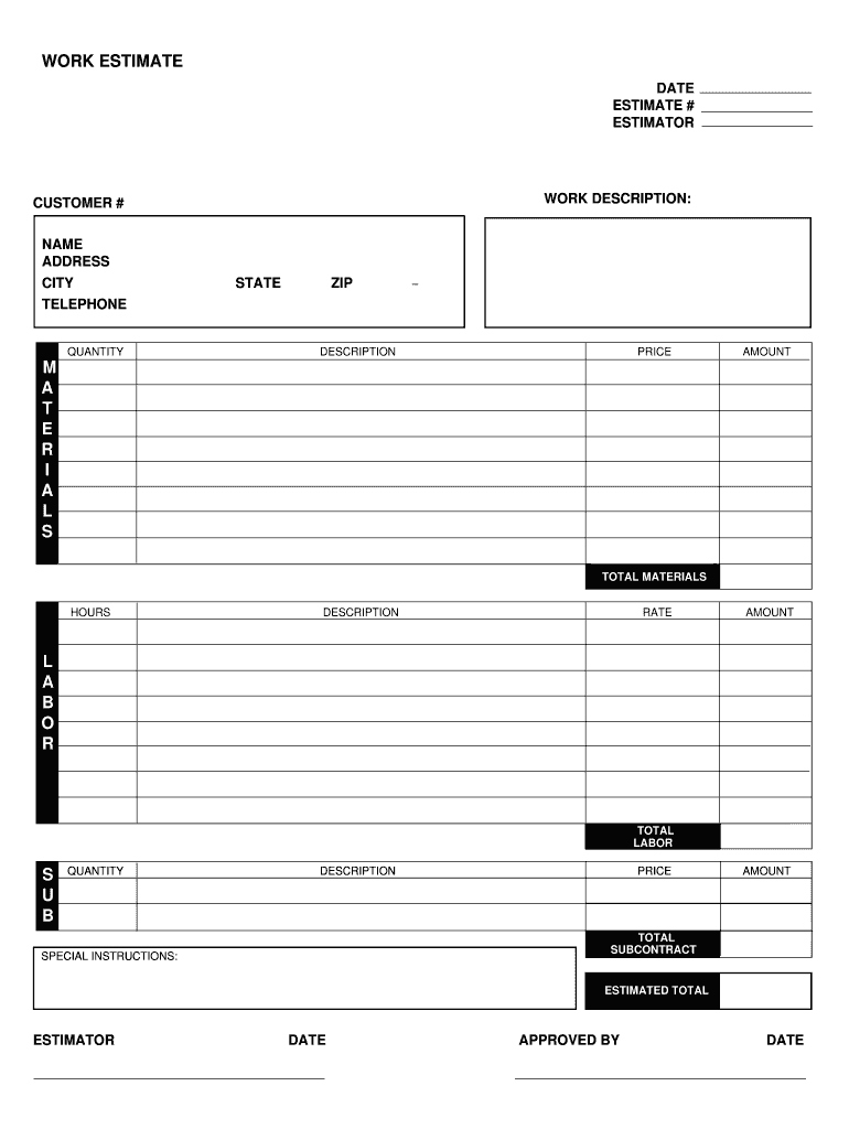 Pdf Printable Estimate Forms Fill Online Printable Fillable Blank PdfFiller