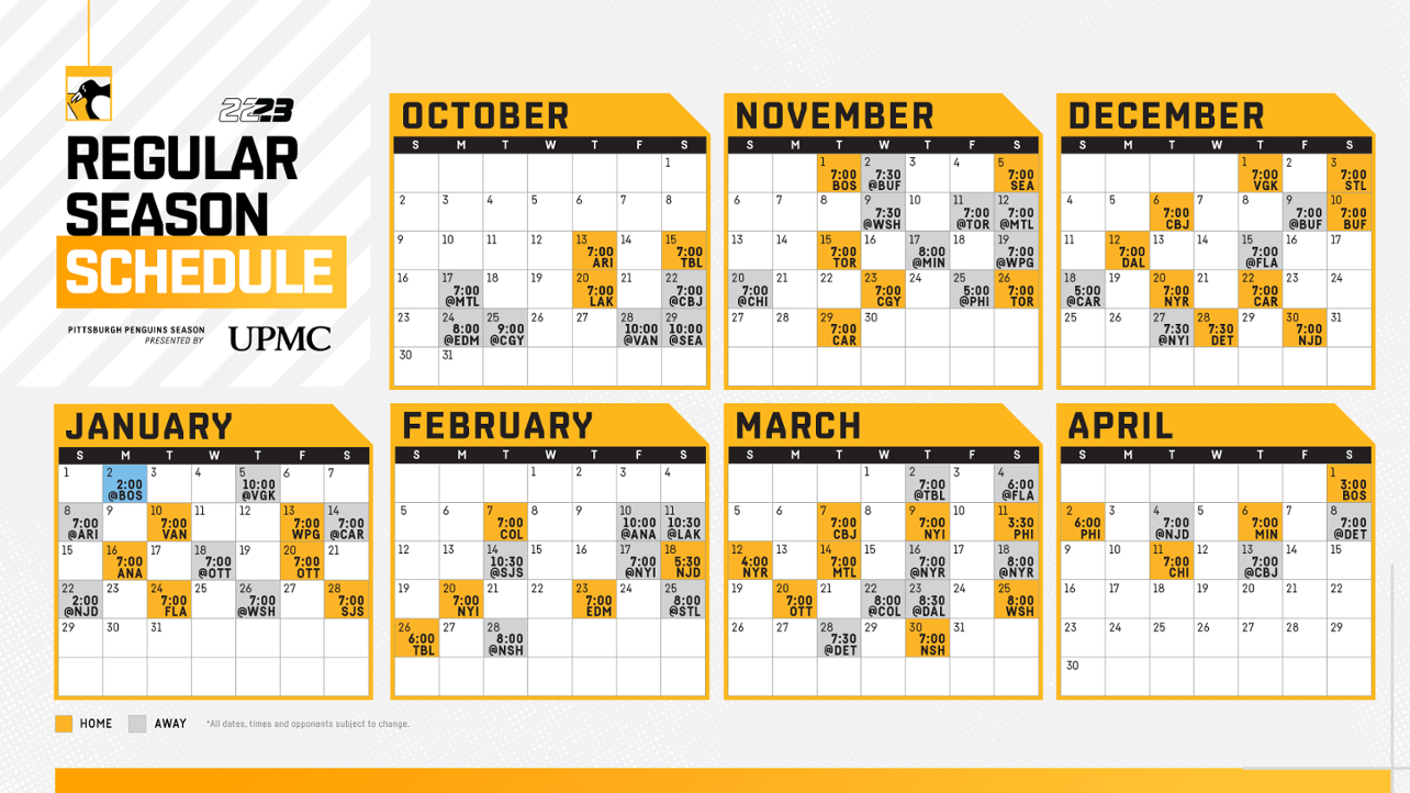 Penguins Announce 2022 23 Regular Season Schedule