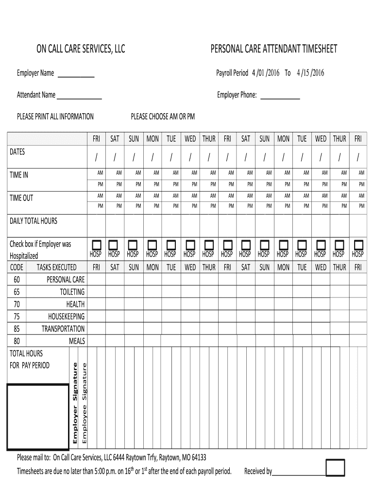 Personal Care Timesheet Fill Out Sign Online DocHub